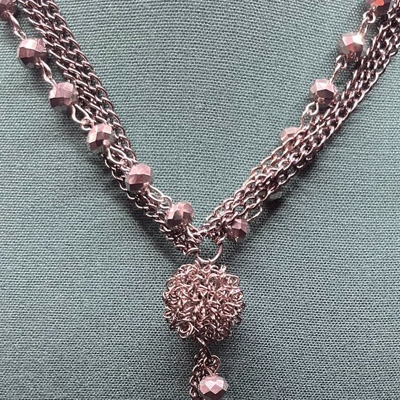 Multi Strand Grey Beaded Ball Tassel Necklace Titanium Silver Women 37in - Picture 3 of 4